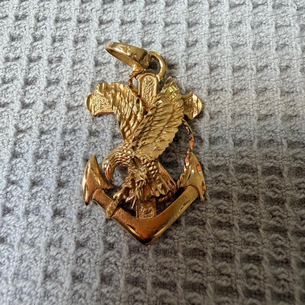 Vintage 14K Yellow Gold Eagle Anchor Pendant Nautical Navy Charm 7.32g Vtg 1986 - Picture 2 of 11